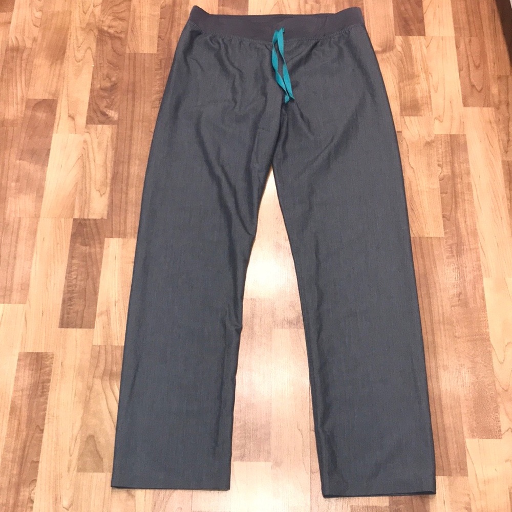 Figs Women's Charcoal Gray Scrub Pants with Teal Drawstring